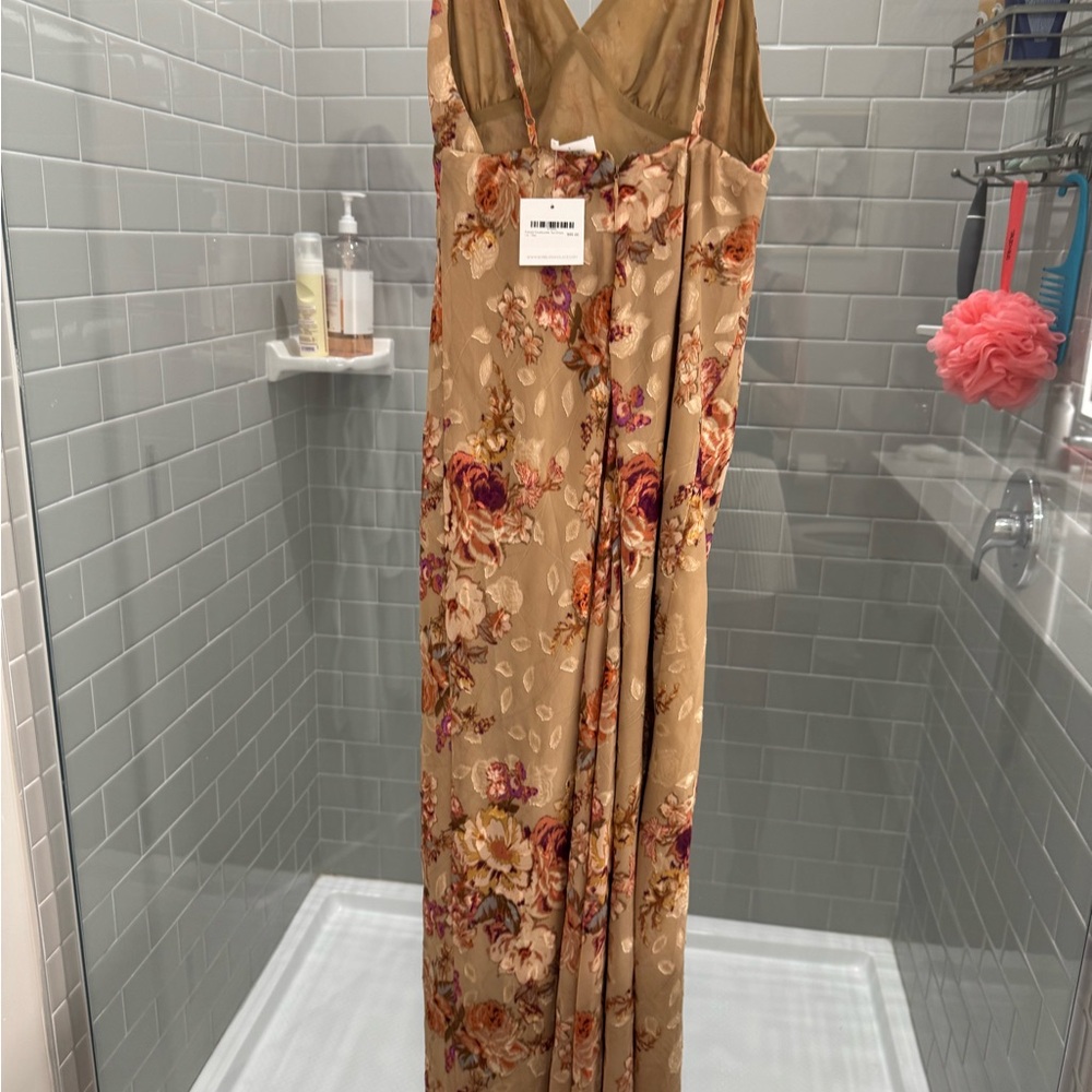 Floral Maxi Dress in Tan and Pink